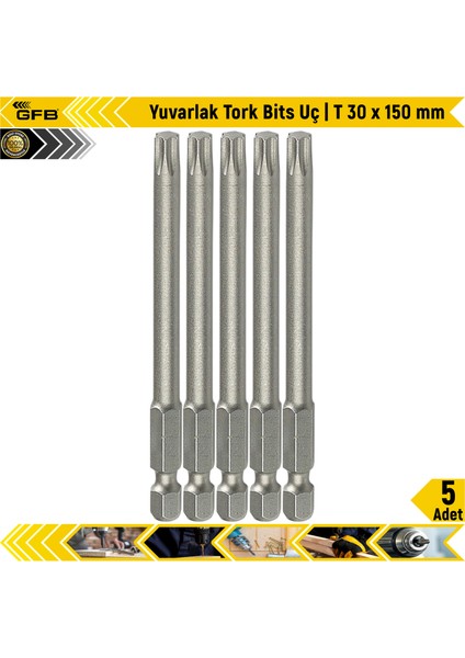 Yuvarlak Tork Bits Uç | T 30 x 150 mm | 5 Adet