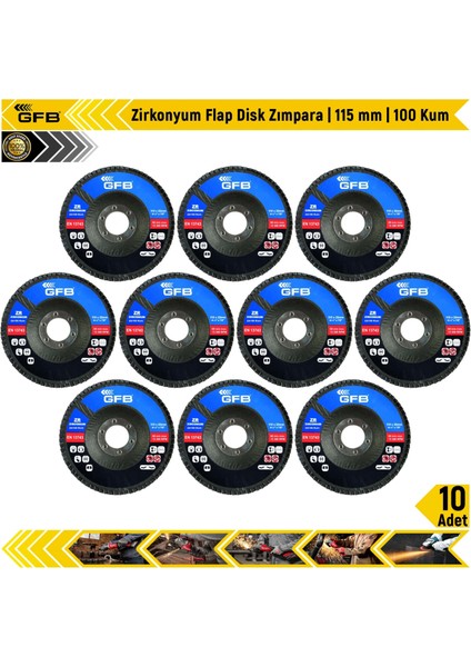 Zirkonyum Flap Disk Zımpara | 115 mm | 100 Kum | 10 Adet