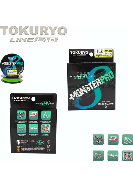 Tokuryo Lıne Lab Monsterpro X8 1.2pe 0.14MM 22IB 10.0kg Bright-Green 300MT Örgü Ip