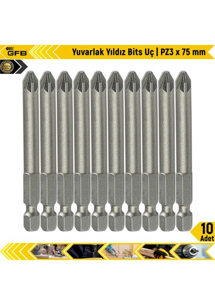 Yuvarlak Yıldız Bits Uç I Pz3 x 75 mm | 10 Adet
