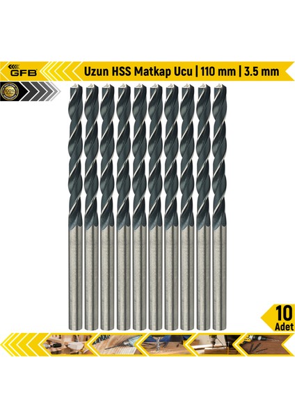 Uzun Hss Matkap Ucu | 110 mm | 3.5 mm | 10 Adet