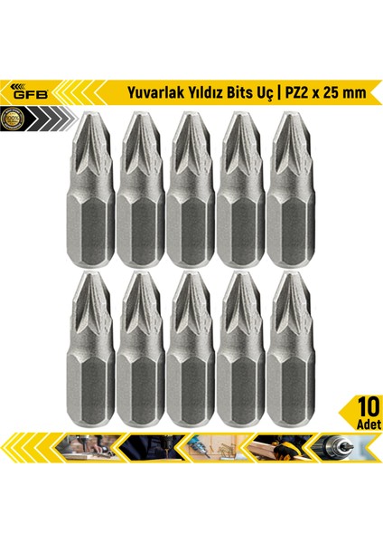 Yuvarlak Yıldız Bits Uç I Pz2 x 25 mm | 10 Adet