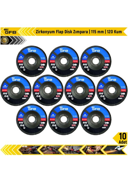 Zirkonyum Flap Disk Zımpara | 115 mm | 120 Kum | 10 Adet