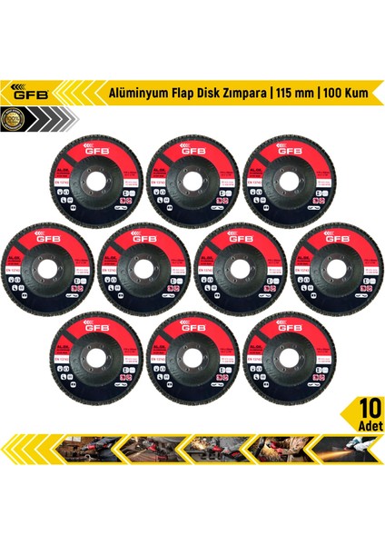 Alüminyum Flap Disk Zımpara | 115 mm | 100 Kum | 10 Adet