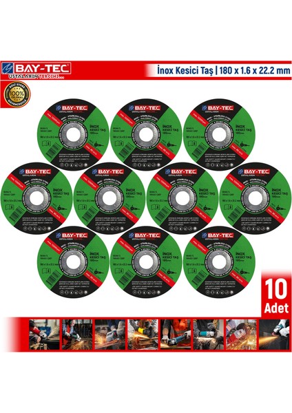 Inox Kesici Taşı | 180 x 1.6 x 22.2 mm | 10 Adet