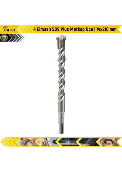 4 Elmaslı Sds Plus Matkap Ucu | 14X210 mm