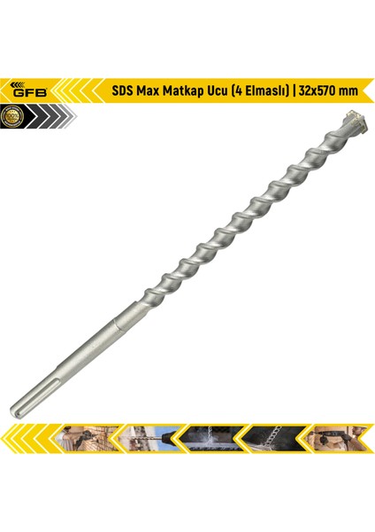 Sds Max Matkap Ucu (4 Elmaslı) | 32X570 mm