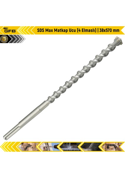 Sds Max Matkap Ucu (4 Elmaslı) | 38X570 mm