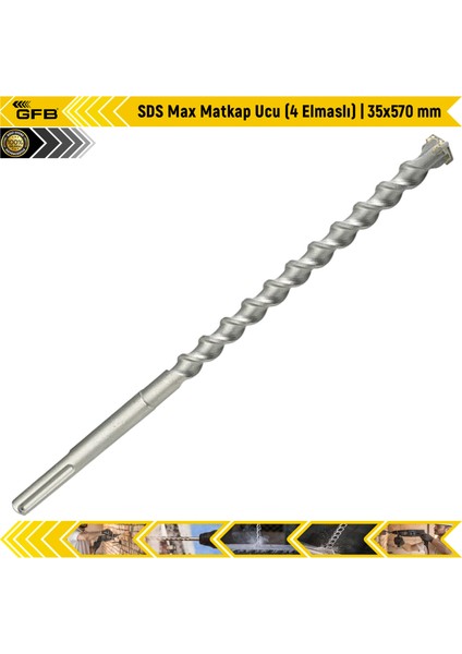 Sds Max Matkap Ucu (4 Elmaslı) | 35X570 mm