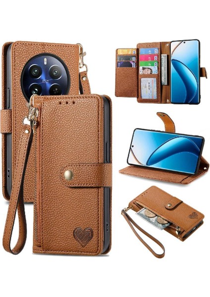 Realme 13 Pro Cüzdan Için Flip Case Darbeye Aşk Deri Kılıf Fermuar (Yurt Dışından)