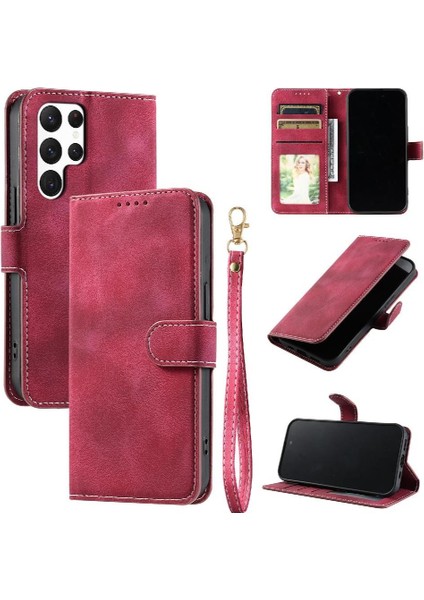 Samsung Galaxy S24 Ultra Cüzdan Kart Yuvaları Için Flip Case Bilek Kayışı Pu (Yurt Dışından)