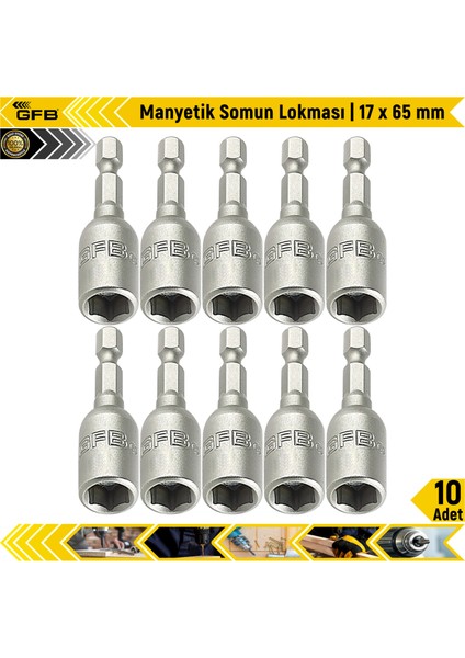 Manyetik Somun Lokması | 17 x 65 mm | 10 Adet