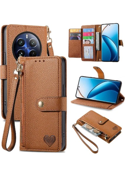 Realme 13 Cüzdan Darbeye Deri Kılıf Fermuar Aşk Için Flip Case (Yurt Dışından)