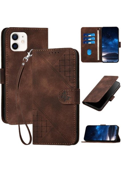 Ayrılabilir El Kayışı Kabartmalı Kelebek ile IPhone 12 Mini Için Flip Case (Yurt Dışından)