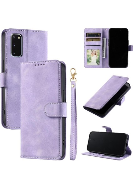 Samsung Galaxy S20 Manyetik Kickstand Bilek Kayışı Pu Deri Için Flip Case (Yurt Dışından)