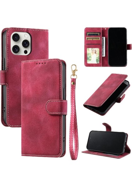 IPhone 14 Için Flip Case Pro Max Cüzdan Kart Yuvaları Bilek Kayışı Manyetik Pu (Yurt Dışından)