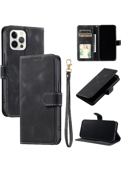 IPhone 12 Için Flip Case Pro Max Kickstand Bilek Kayışı Manyetik Cüzdan Kart (Yurt Dışından)