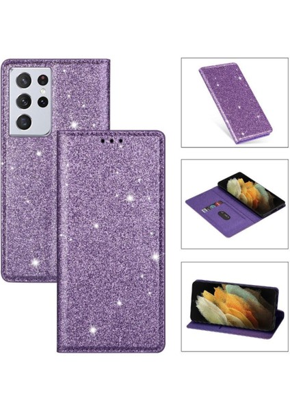 Samsung Galaxy S21 Için Glitter Flip Case Ultra 5g Flip Case Cüzdan Pu (Yurt Dışından)