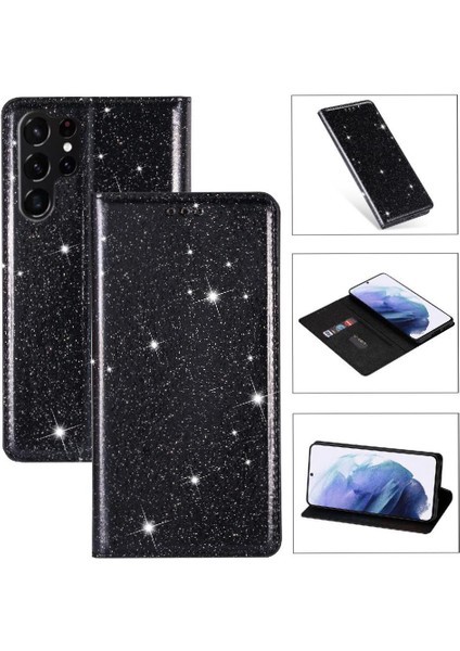 Samsung Galaxy S23 Ultra Pu Deri Kart Tutucu Için Glitter Flip Case (Yurt Dışından)