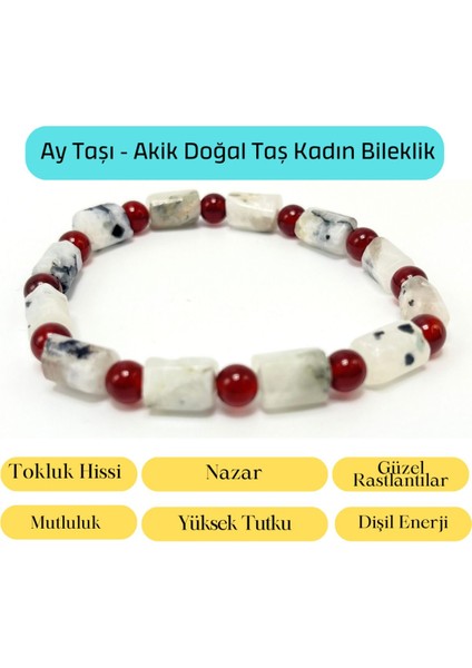 Yıldız Doğal Taş Sertifikalı Ay Taşı ve Akik Doğal Taş Bileklik