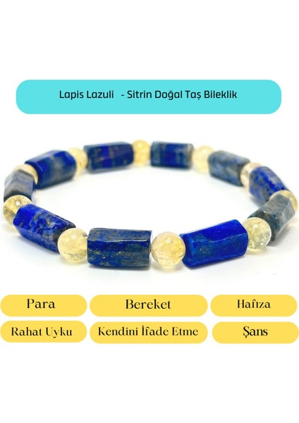 Yıldız Doğal Taş Sertifikalı Lapis Lazuli ve Sitrin  Doğal Taş Bileklik