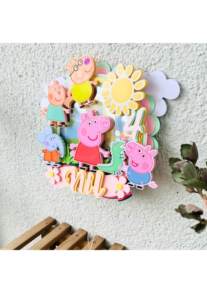 Cake Topper Peppa Karakterleri Temalı Kız Çocuk Doğum Günü Isme Özel 3 Boyutlu Pasta Süsü Peppa Cake Topper