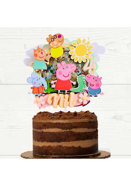 Cake Topper Peppa Karakterleri Temalı Kız Çocuk Doğum Günü Isme Özel 3 Boyutlu Pasta Süsü Peppa Cake Topper