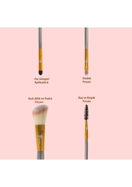 Professional Makeup Brush Champagne Serisi 4'Lü Set (No:14-17-23-24) Makyaj Fırça Seti