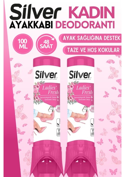 2 Adet Kadın Ayakkabı Deodorantı Koku Giderici Önleyici 100 ml Ladies Fresh Çekecek Hediyeli