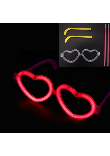 Kalpli Glow Parlayan Parti Gözlüğü Neonlu Kırmızı Renk1 Adet Retro