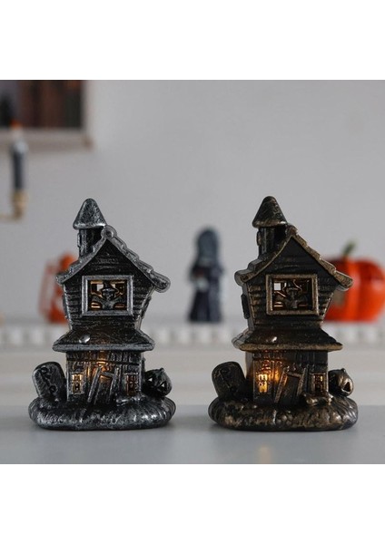 2 Adet LED Işıklı Plastik Korku Evi Halloween Dekoru Eskitme Altın ve Gümüş Renk 10X7 cm