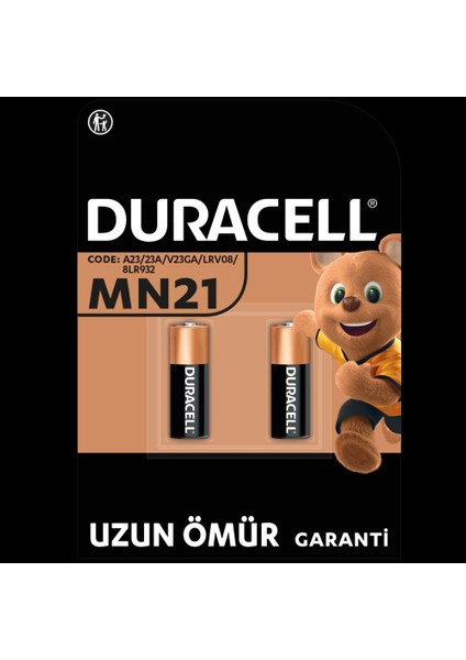 DURACELL MN21 (2’li Paket) özel alkalin pil 12V (A23 / 23A / V23GA / LRV08 / 8LR932)