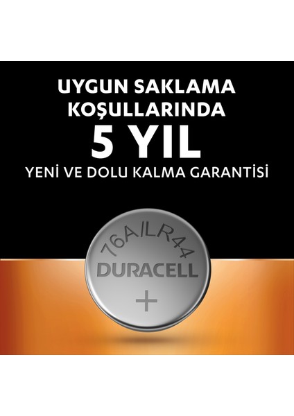 DURACELL LR44 (10'lu Paket) özel alkalin pil 1,5V (A76)