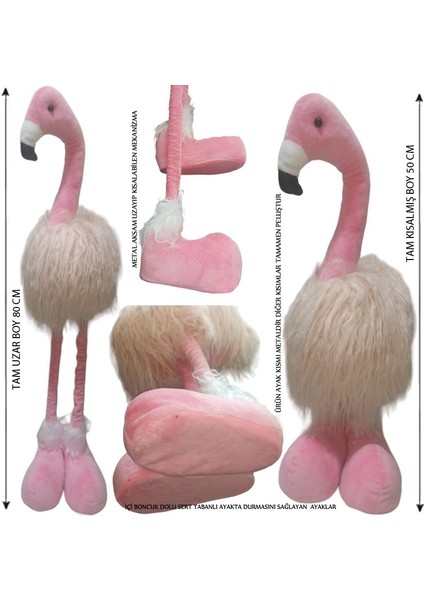 Hawaian Metal Uzar Kısalır Ayaklı Peluş Tüylü Flamingo Maskot Pembe Renk