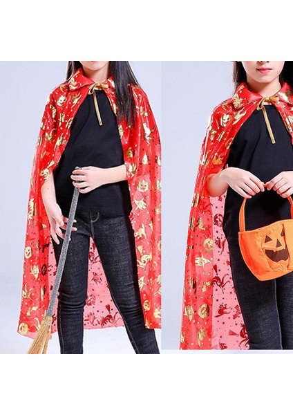 Halloween Ürkünçler Baskılı 3-7 Yaş Bebek Çocuk Pelerini Kırmızı Renk 70 cm