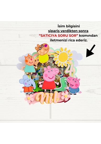 Cake Topper Peppa Karakterleri Temalı Kız Çocuk Doğum Günü Isme Özel 3 Boyutlu Pasta Süsü Peppa Cake Topper