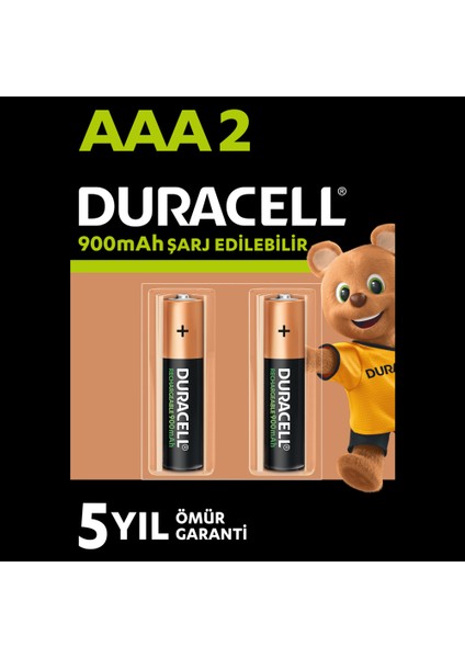 Şarj Edilebilir AAA Pil (2'li Paket), 900 mAh NiMH, önceden şarj edilmiş, 1 Numaralı En Uzun Ömürlü Şarj Edilebilir pilimiz