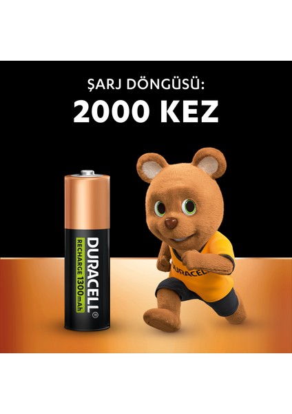 AA Şarj Edilebilir Pil (2'li Paket), 1300 mAh NiMH, 2000 şarj döngüsü, önceden şarj edilmiştir, Uzun Ömürlü Güç