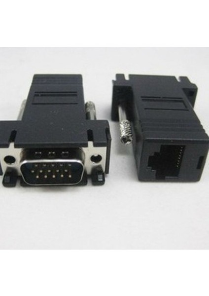 VGA Rgb 15PIN Erkek Genişletici Lan Cat5 CAT5E RJ45 Ethernet Dişi Adaptör Adaptör Konnektörü Siyah (Yurt Dışından)