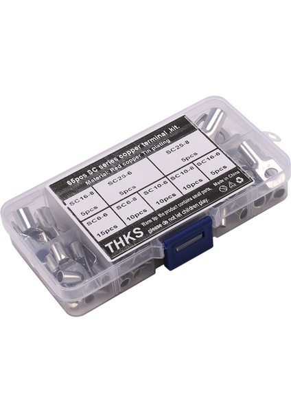 65 Adet Ağır Hizmet Tipi Tel Pabuçları Kalaylı Bakır Pil Kablo Uçları Boru Şeklindeki Halka Terminal Konnektörleri Gözetleme Deliği ile (Yurt Dışından) fırsatları