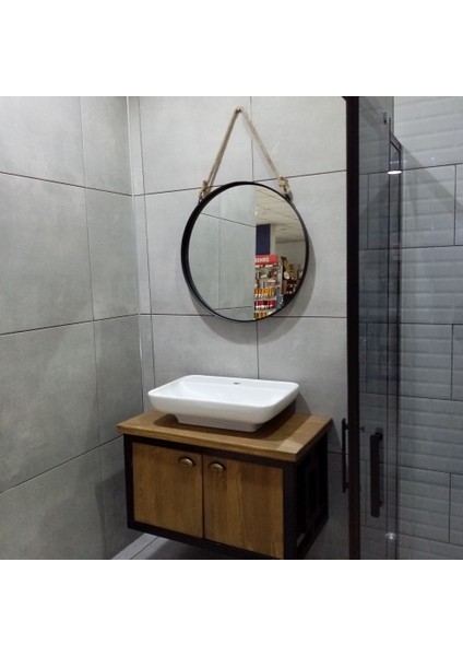 Dekoratif 64 cm Metal Çerçeve Halat Askılı Ayna