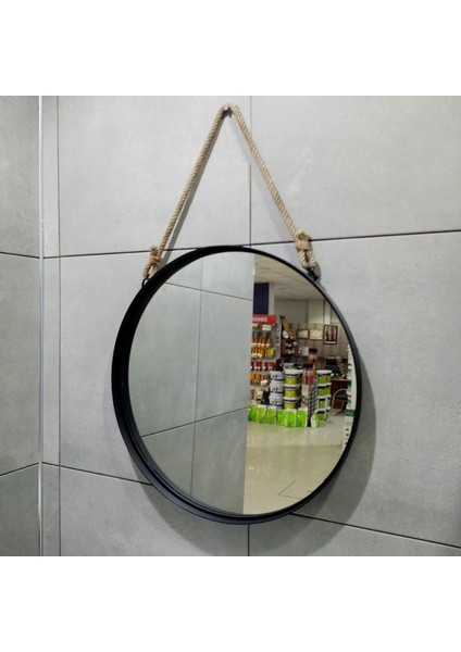 Dekoratif 64 cm Metal Çerçeve Halat Askılı Ayna