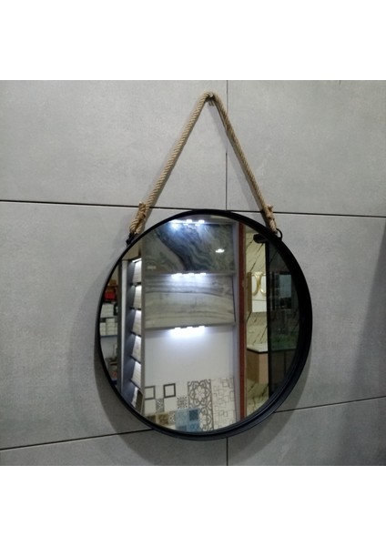 Dekoratif 64 cm Metal Çerçeve Halat Askılı Ayna