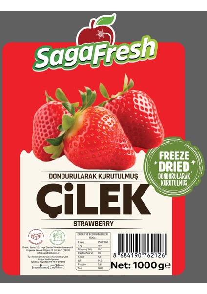 Sagafresh Dondurularak Kurutulmuş Çilek Dilimleri 1000G