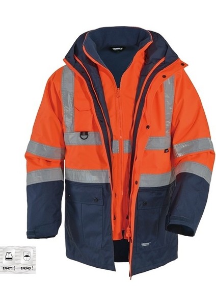 Oxford 5+1 Reflektörlü Içi Çıkmalı Kışlık Parka Mont Turuncu Lacivert