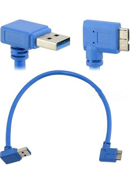 30 cm USB 3.0 A 90 Derece Aşağı Açılı Erkekten Mikro B Erkeğe 90 Derece Sol Açılı Kısa Kablo (Yurt Dışından)