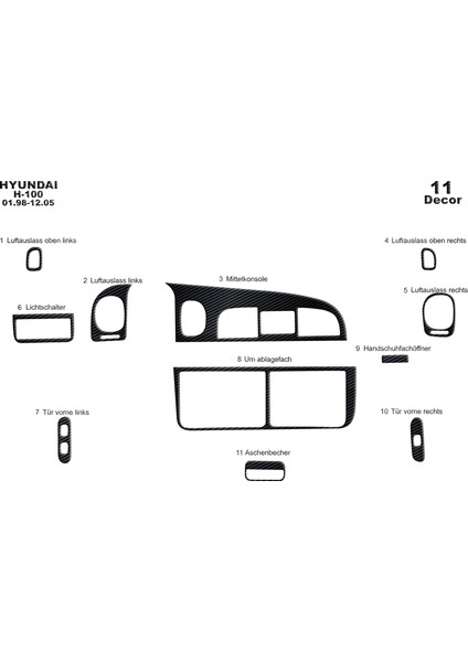 Marscockpitdesign Hyundai H 100 Konsol-Maun Kaplama 1998-2004 11 Parça