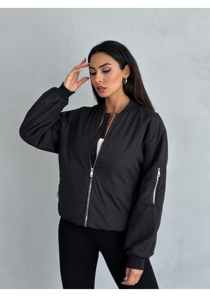 Unisex Siyah Oversize Bomber Ceket