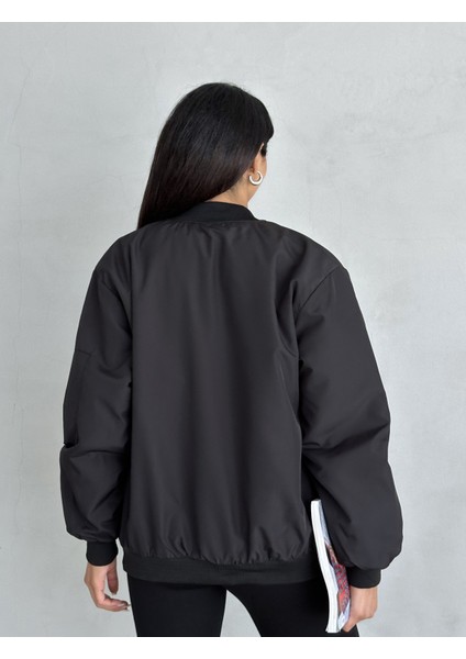 Unisex Siyah Oversize Bomber Ceket