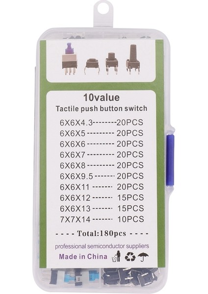 10 Çeşit Değerler 180 Adet Dokunsal Basmalı Düğme Anahtarı Mikro Tetikleyici (Yurt Dışından) fırsatları